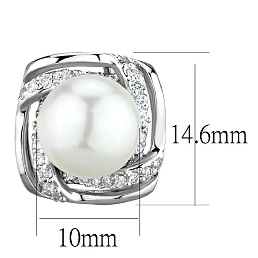 Alamode Rhodium Brass Earrings with Synthetic Pearl in White - Alamode - Flyclothing LLC