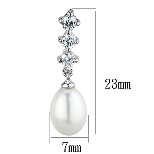 Alamode Rhodium Brass Earrings with Semi-Precious Pearl in White - Alamode - Flyclothing LLC