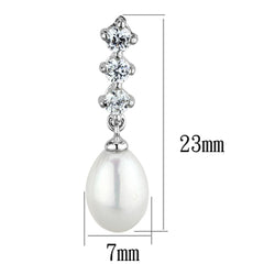 Alamode Rhodium Brass Earrings with Semi-Precious Pearl in White - Flyclothing LLC