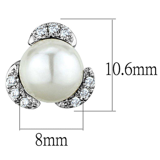 Alamode Rhodium Brass Earrings with Synthetic Pearl in White - Alamode - Flyclothing LLC