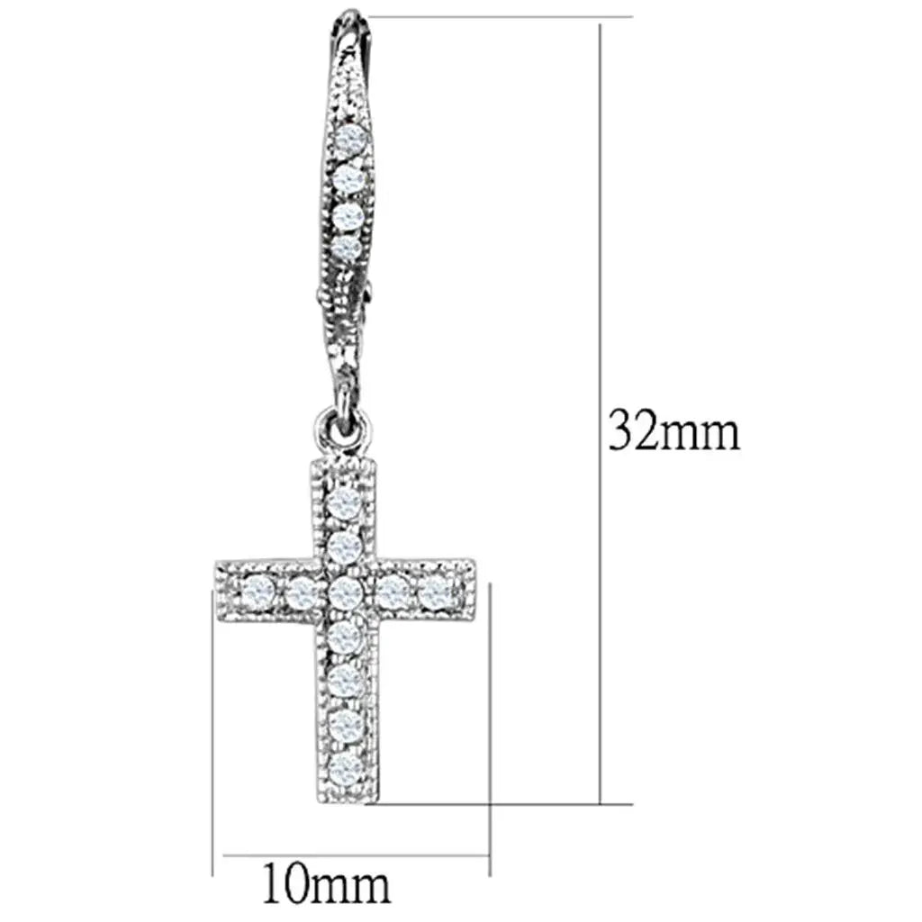 Alamode Rhodium Brass Earrings with AAA Grade CZ in Clear - Alamode - Flyclothing LLC