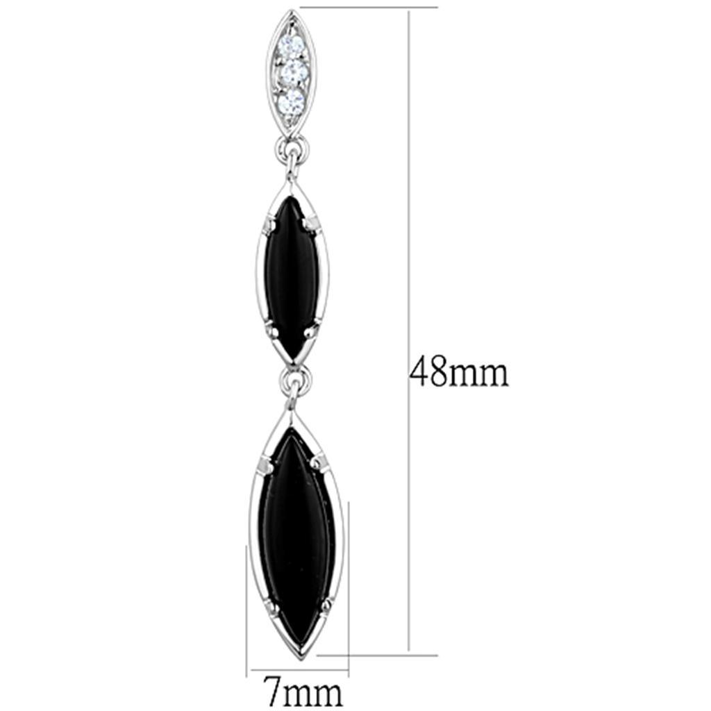 Alamode Rhodium Brass Earrings with Synthetic Onyx in Jet - Flyclothing LLC