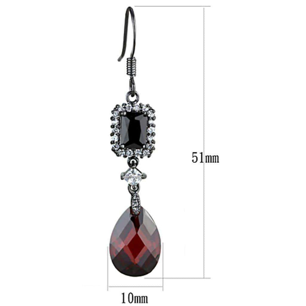 Alamode Ruthenium Brass Earrings with AAA Grade CZ in Garnet - Alamode - Flyclothing LLC