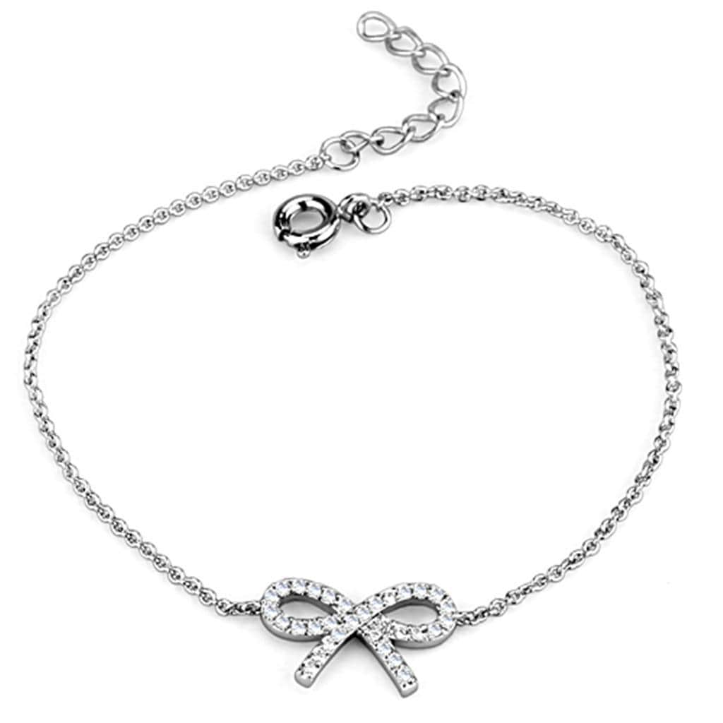 Alamode Rhodium Brass Bracelet with AAA Grade CZ in Clear - Alamode - Flyclothing LLC