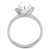 Alamode Rhodium Brass Ring with Synthetic Pearl in White - Alamode