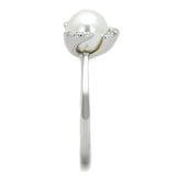 Alamode Rhodium Brass Ring with Synthetic Pearl in White - Alamode