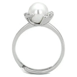 Alamode Rhodium Brass Ring with Synthetic Pearl in White - Alamode - Flyclothing LLC