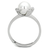 Alamode Rhodium Brass Ring with Synthetic Pearl in White - Alamode