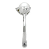 Alamode Rhodium Brass Ring with Synthetic Pearl in White - Alamode