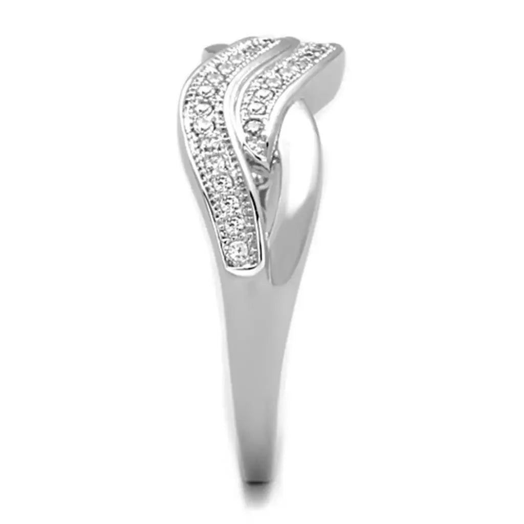 Alamode Rhodium Brass Ring with AAA Grade CZ in Clear - Alamode - Flyclothing LLC