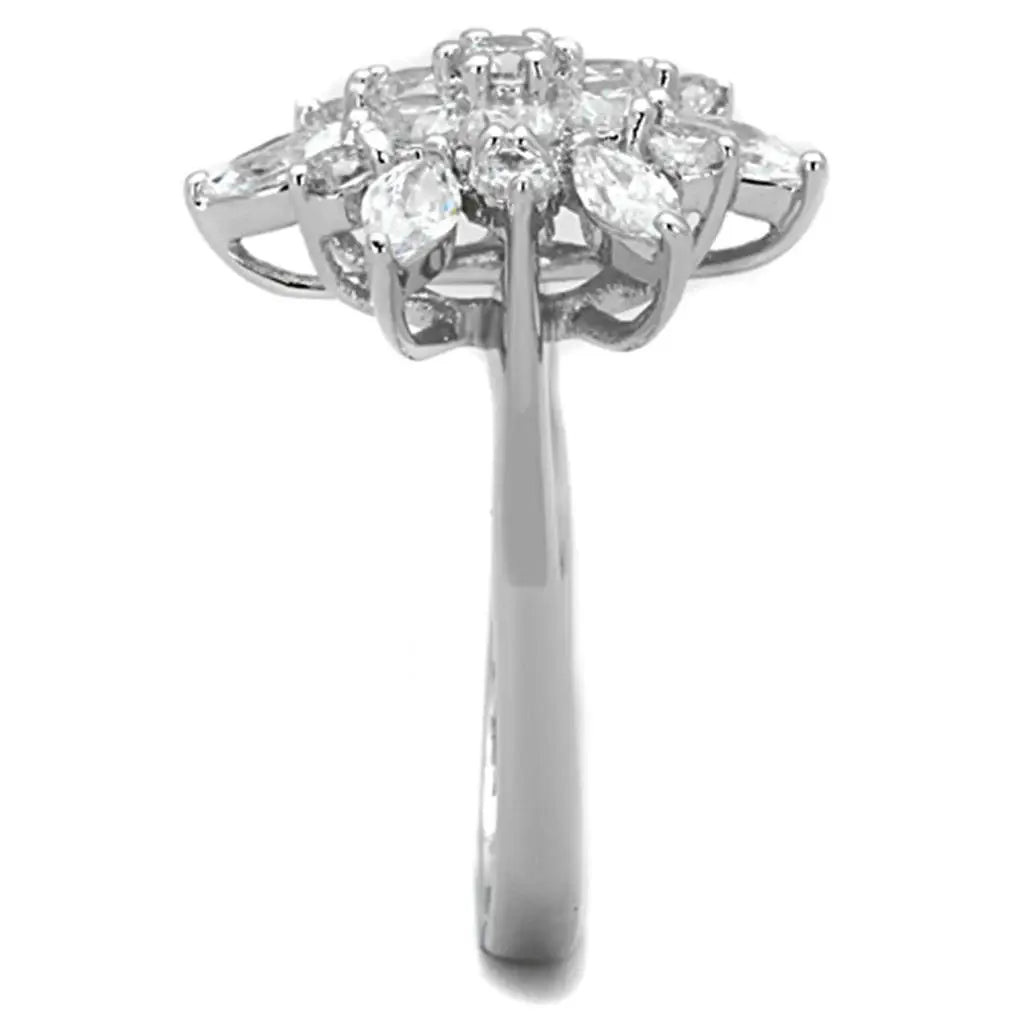 Alamode Rhodium Brass Ring with AAA Grade CZ in Clear - Alamode - Flyclothing LLC