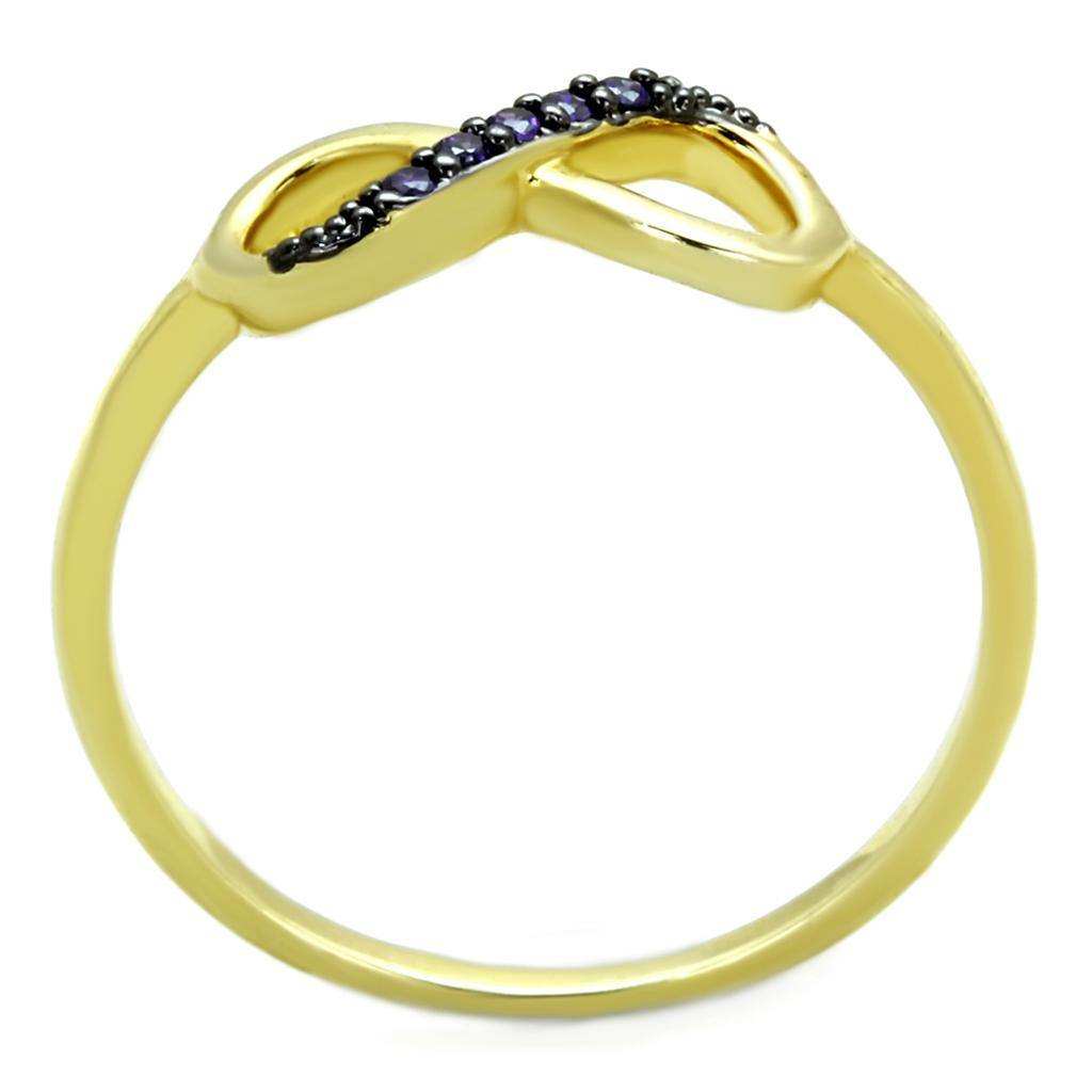 Alamode Gold+Ruthenium Brass Ring with AAA Grade CZ in Tanzanite - Alamode - Flyclothing LLC