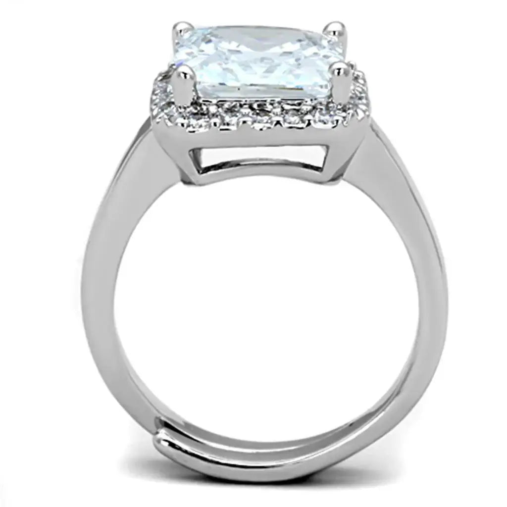 Alamode Rhodium Brass Ring with AAA Grade CZ in Clear - Alamode - Flyclothing LLC