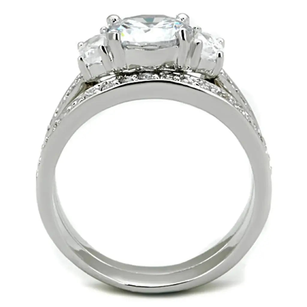 Alamode Rhodium Brass Ring with AAA Grade CZ in Clear - Alamode - Flyclothing LLC