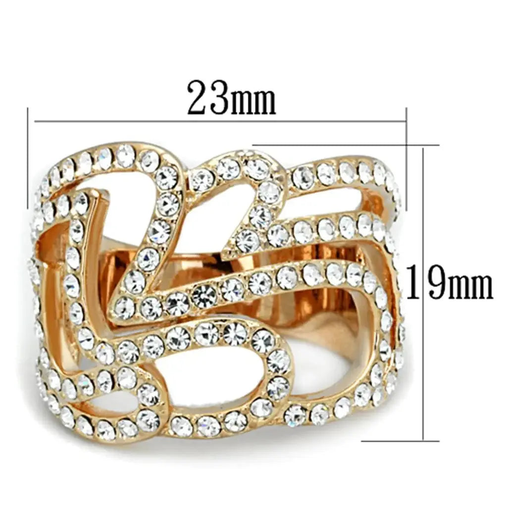 Alamode Rose Gold Brass Ring with Top Grade Crystal in Clear - Alamode - Flyclothing LLC