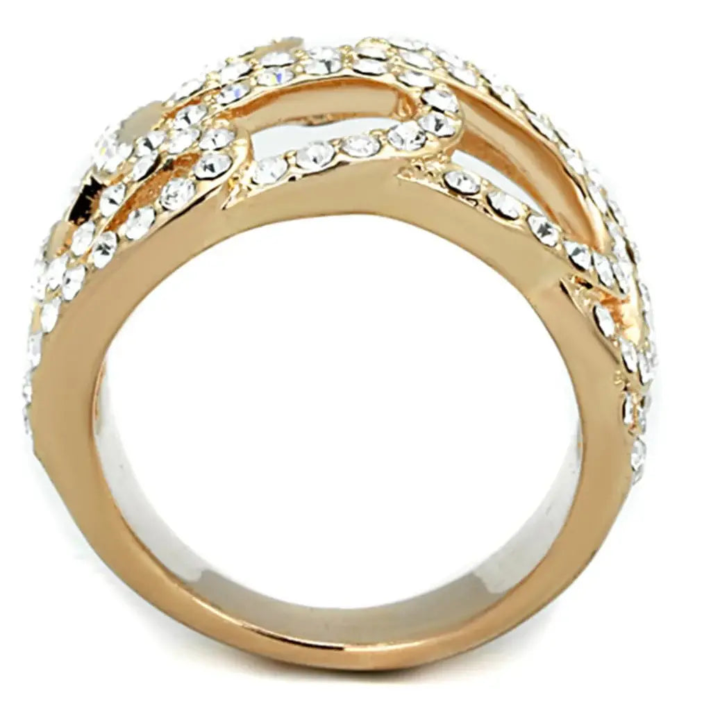 Alamode Rose Gold Brass Ring with Top Grade Crystal in Clear - Alamode - Flyclothing LLC