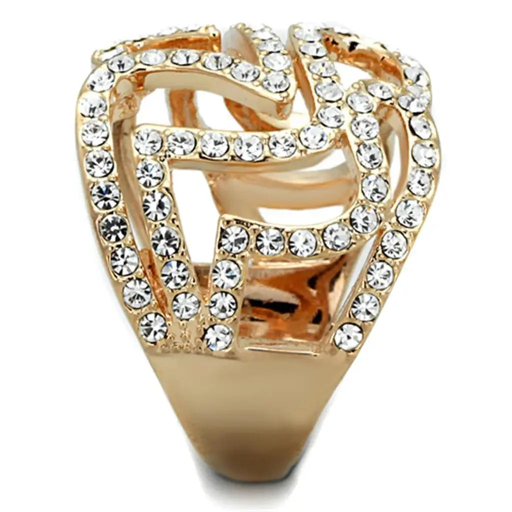 Alamode Rose Gold Brass Ring with Top Grade Crystal in Clear - Alamode - Flyclothing LLC