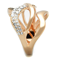 Alamode Rose Gold Brass Ring with Top Grade Crystal in Clear - Flyclothing LLC