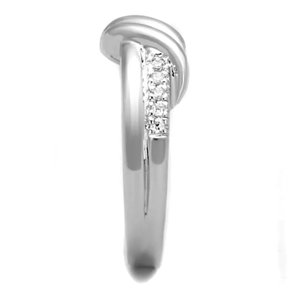 Alamode Rhodium Brass Ring with AAA Grade CZ in Clear - Alamode - Flyclothing LLC
