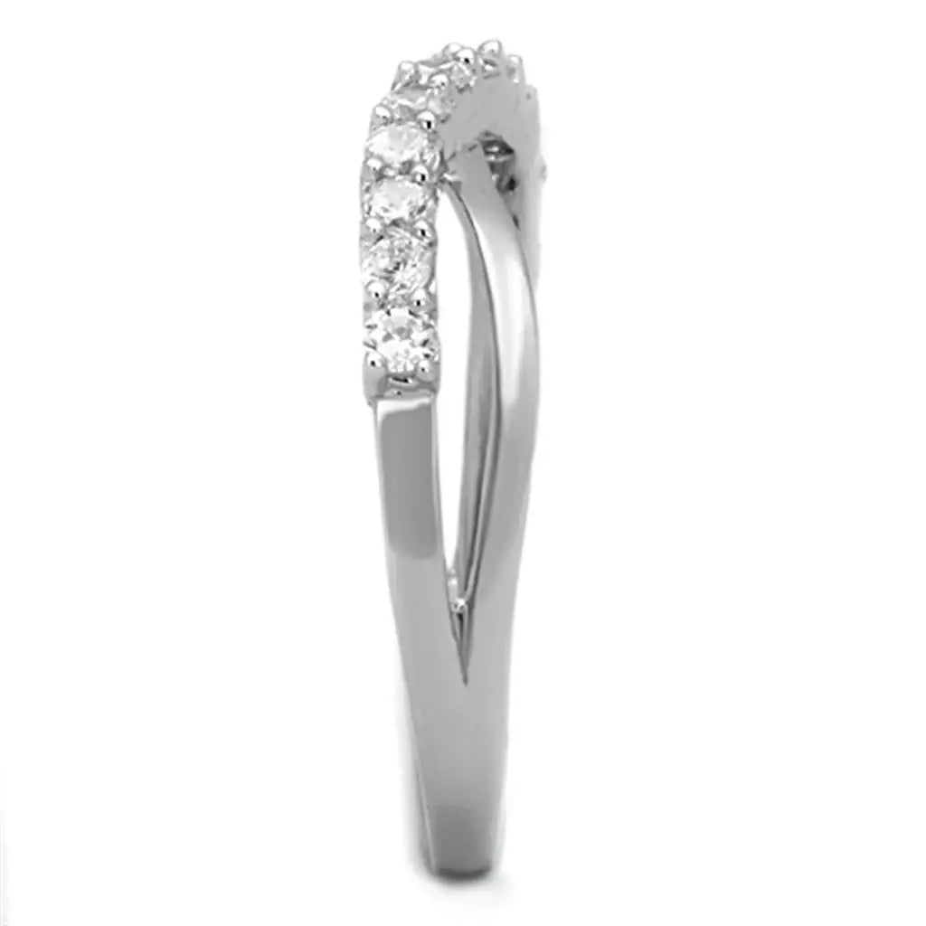 Alamode Rhodium Brass Ring with AAA Grade CZ in Clear - Alamode - Flyclothing LLC