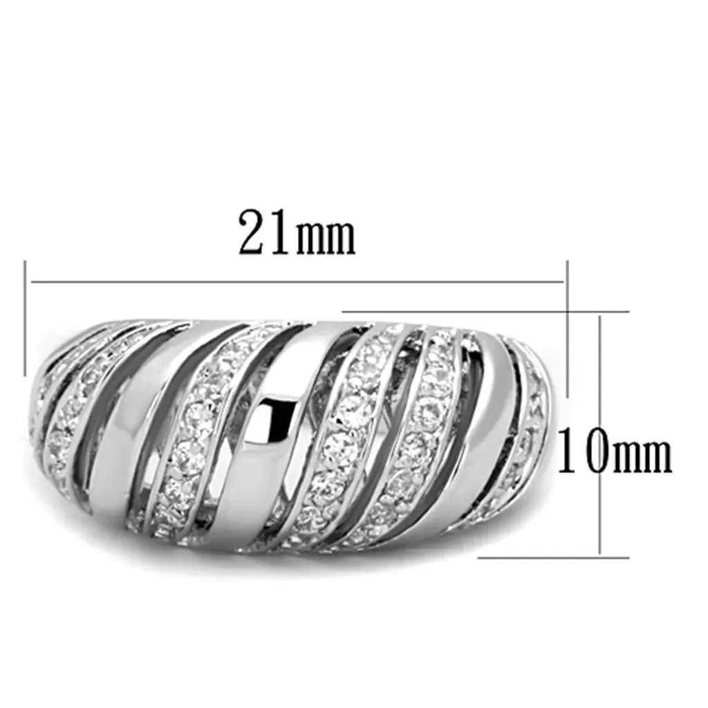 Alamode Rhodium Brass Ring with AAA Grade CZ in Clear - Alamode - Flyclothing LLC