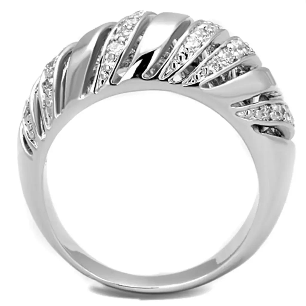 Alamode Rhodium Brass Ring with AAA Grade CZ in Clear - Alamode - Flyclothing LLC
