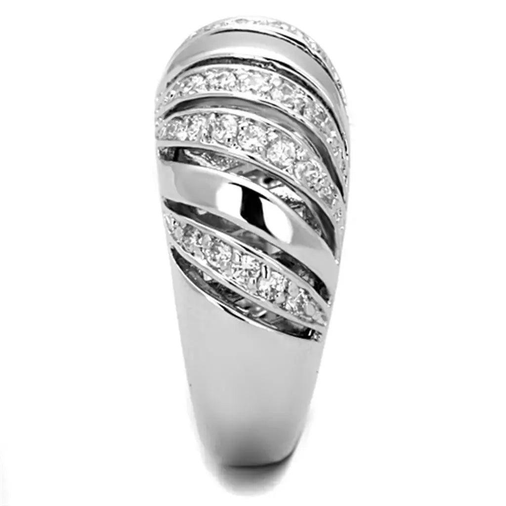 Alamode Rhodium Brass Ring with AAA Grade CZ in Clear - Alamode - Flyclothing LLC