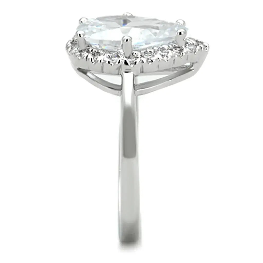 Alamode Rhodium Brass Ring with AAA Grade CZ in Clear - Alamode - Flyclothing LLC