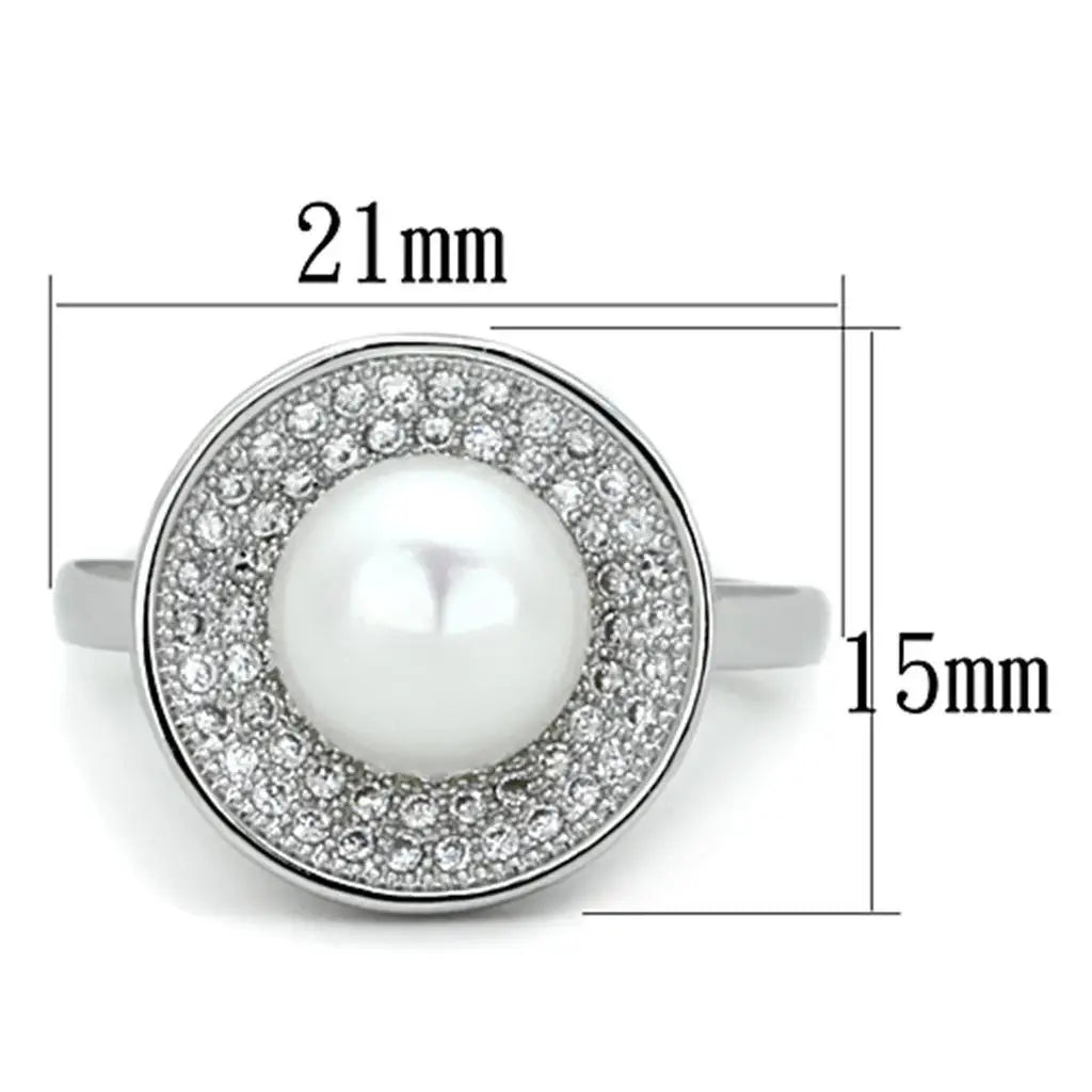 Alamode Rhodium Brass Ring with Synthetic Pearl in White - Alamode - Flyclothing LLC