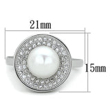 Alamode Rhodium Brass Ring with Synthetic Pearl in White - Alamode
