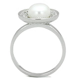 Alamode Rhodium Brass Ring with Synthetic Pearl in White - Alamode