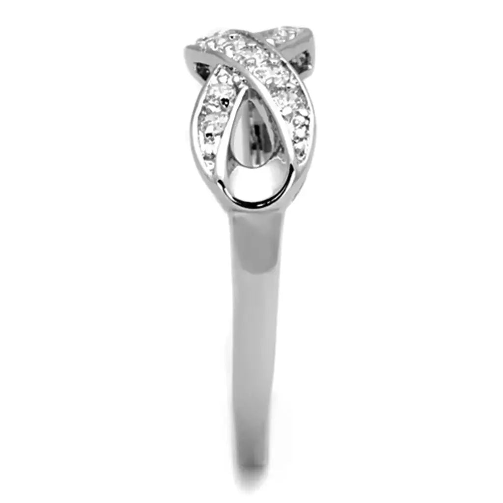 Alamode Rhodium Brass Ring with AAA Grade CZ in Clear - Alamode - Flyclothing LLC