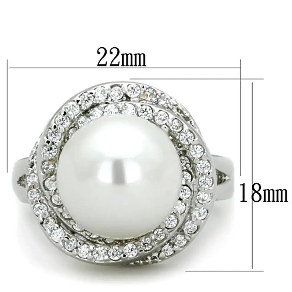 Alamode Rhodium Brass Ring with Synthetic Pearl in White - Alamode - Flyclothing LLC