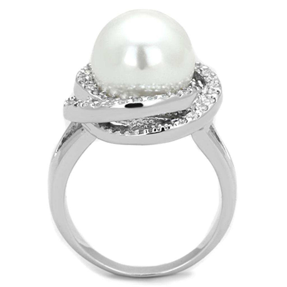 Alamode Rhodium Brass Ring with Synthetic Pearl in White - Alamode - Flyclothing LLC