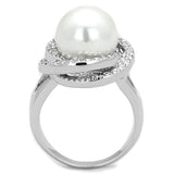 Alamode Rhodium Brass Ring with Synthetic Pearl in White - Alamode