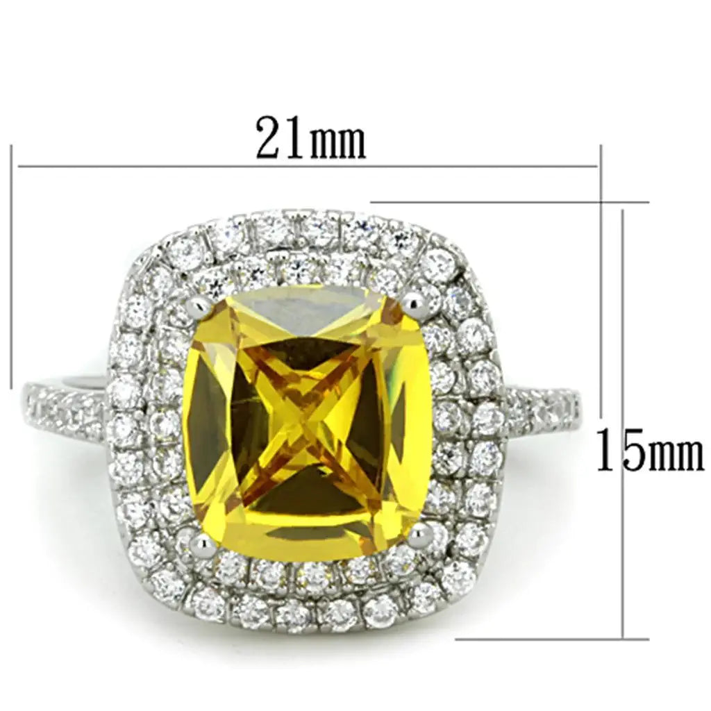 Alamode Rhodium Brass Ring with AAA Grade CZ in Topaz - Alamode - Flyclothing LLC