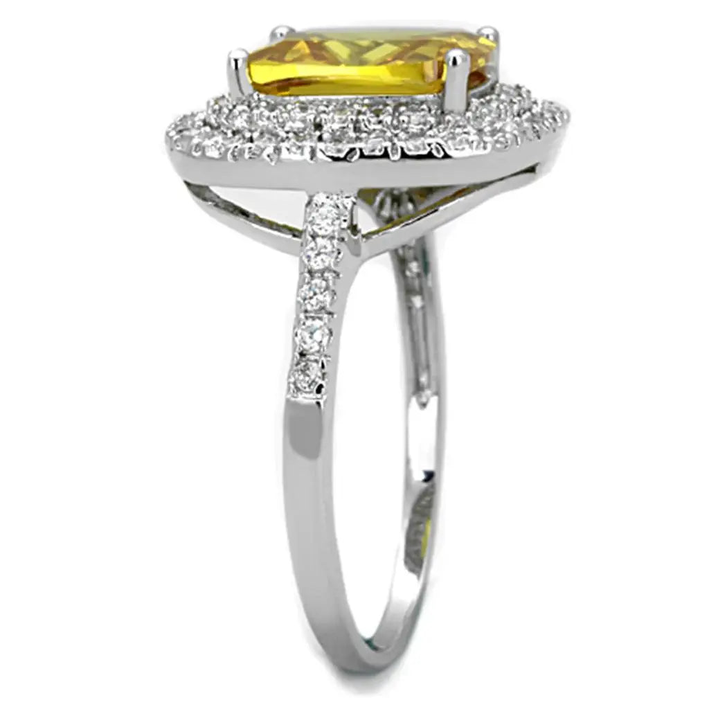 Alamode Rhodium Brass Ring with AAA Grade CZ in Topaz - Alamode - Flyclothing LLC