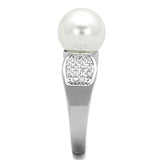 Alamode Rhodium Brass Ring with Synthetic Pearl in White - Alamode