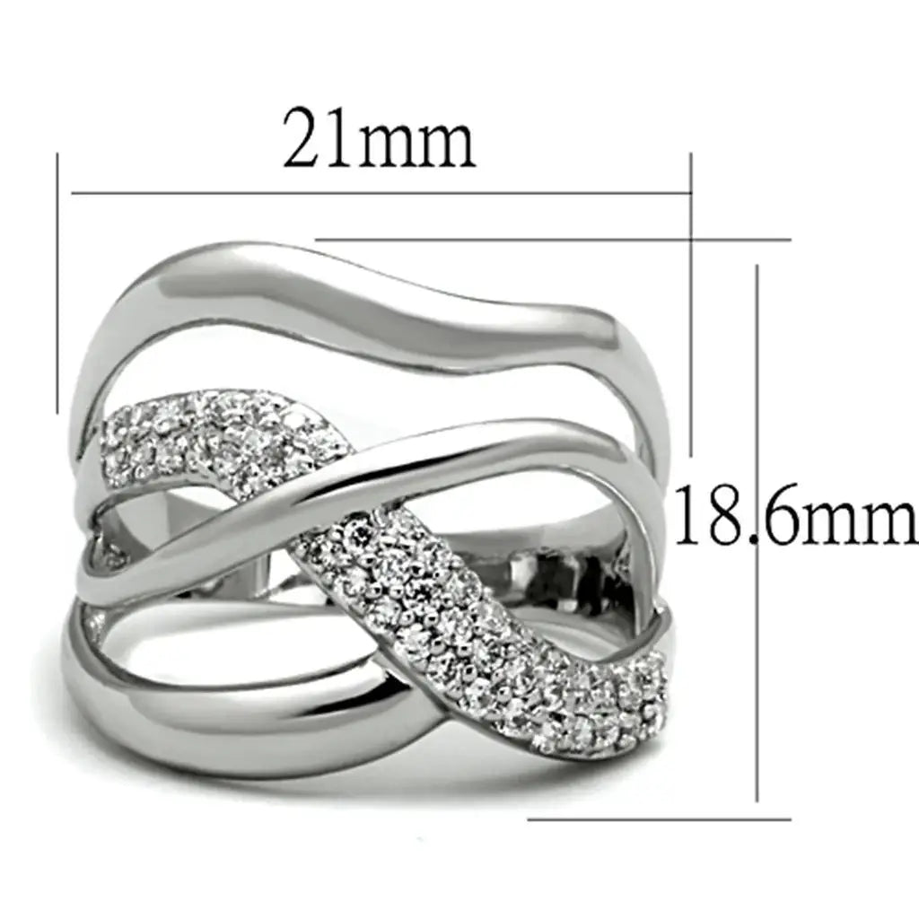 Alamode Rhodium Brass Ring with AAA Grade CZ in Clear - Alamode - Flyclothing LLC