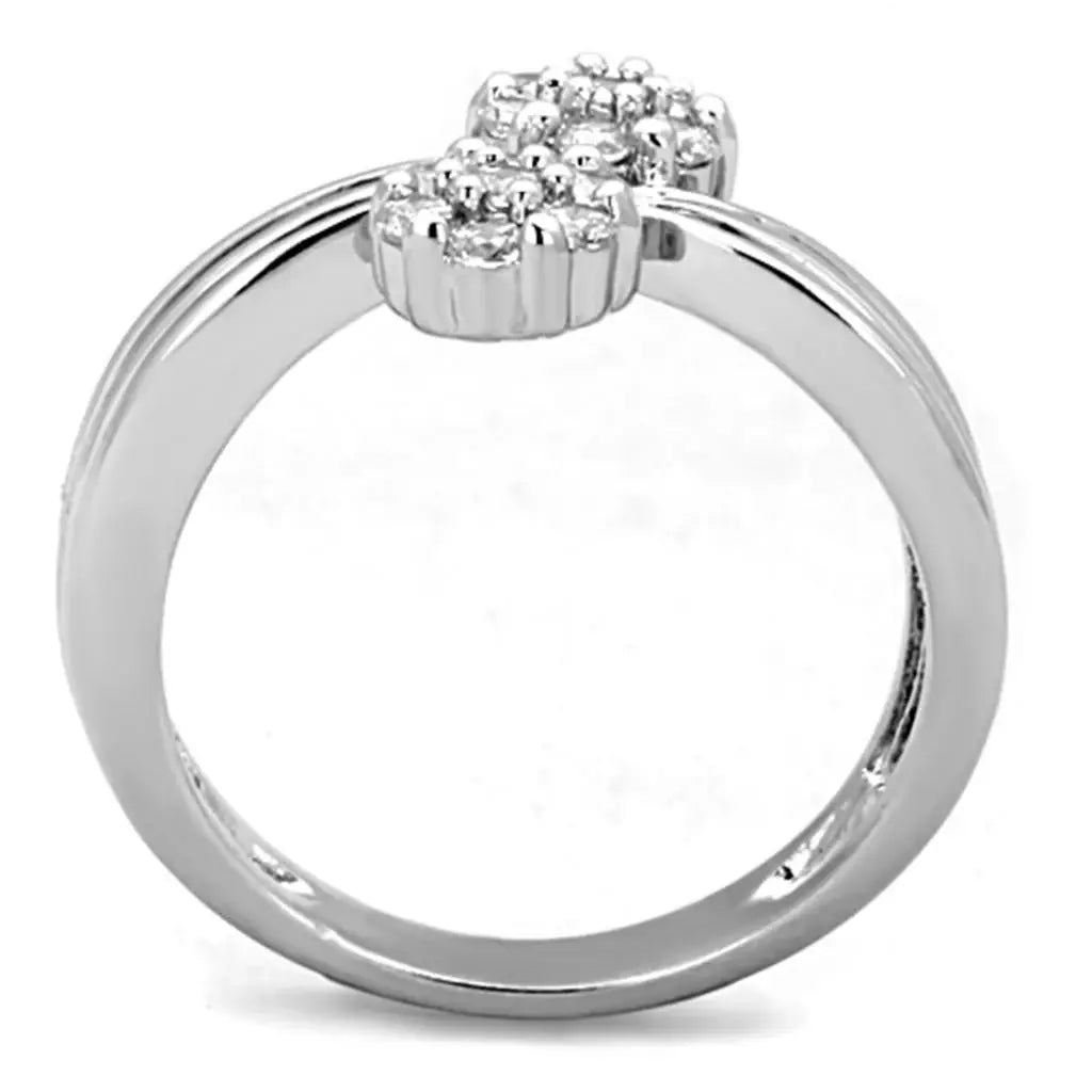 Alamode Rhodium Brass Ring with AAA Grade CZ in Clear - Alamode - Flyclothing LLC