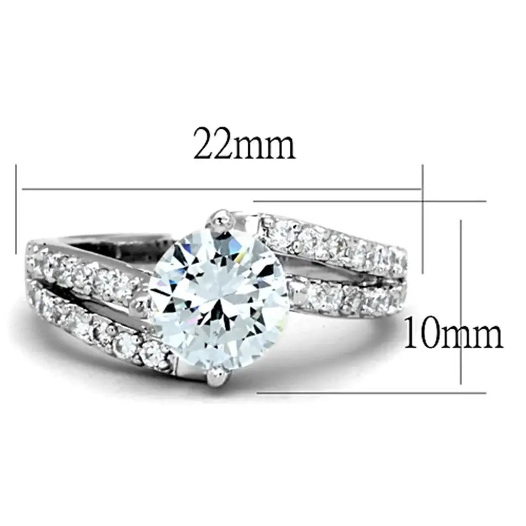 Alamode Rhodium Brass Ring with AAA Grade CZ in Clear - Alamode - Flyclothing LLC