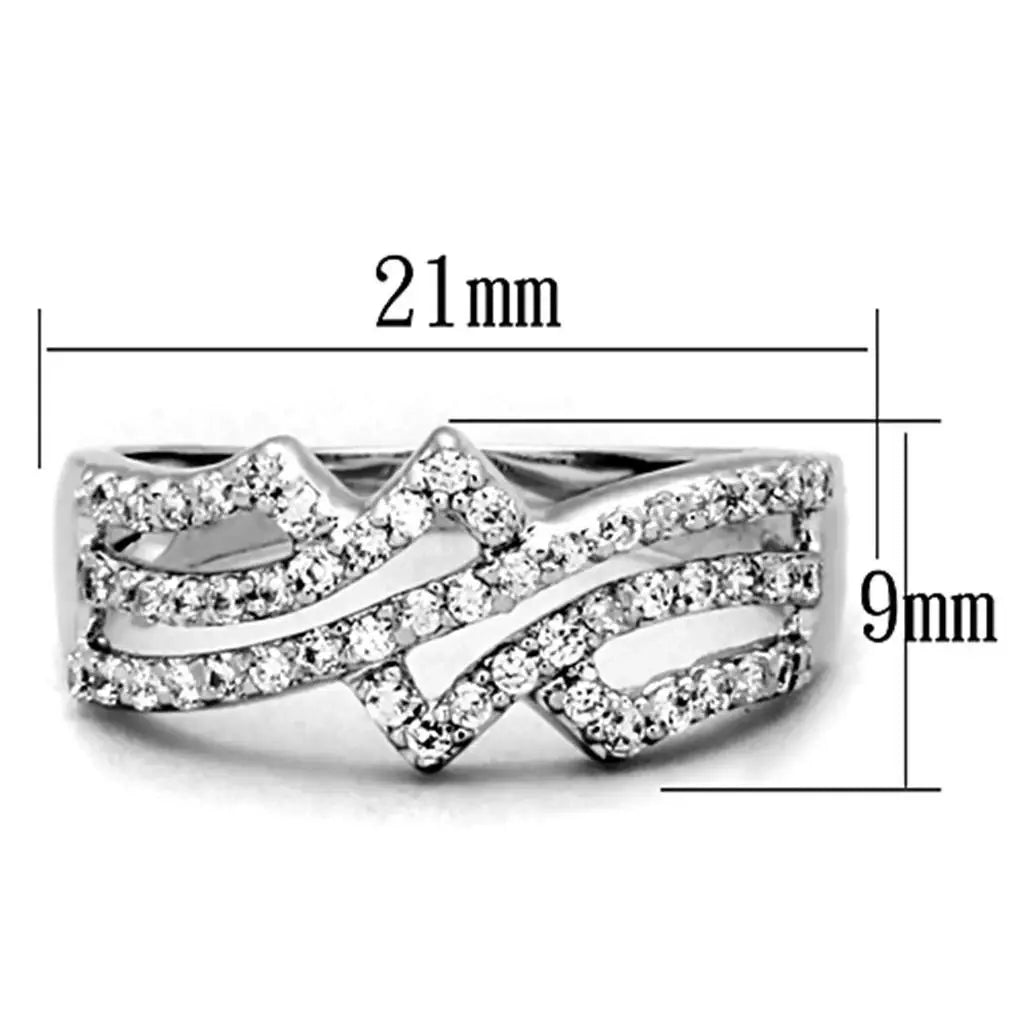Alamode Rhodium Brass Ring with AAA Grade CZ in Clear - Alamode - Flyclothing LLC