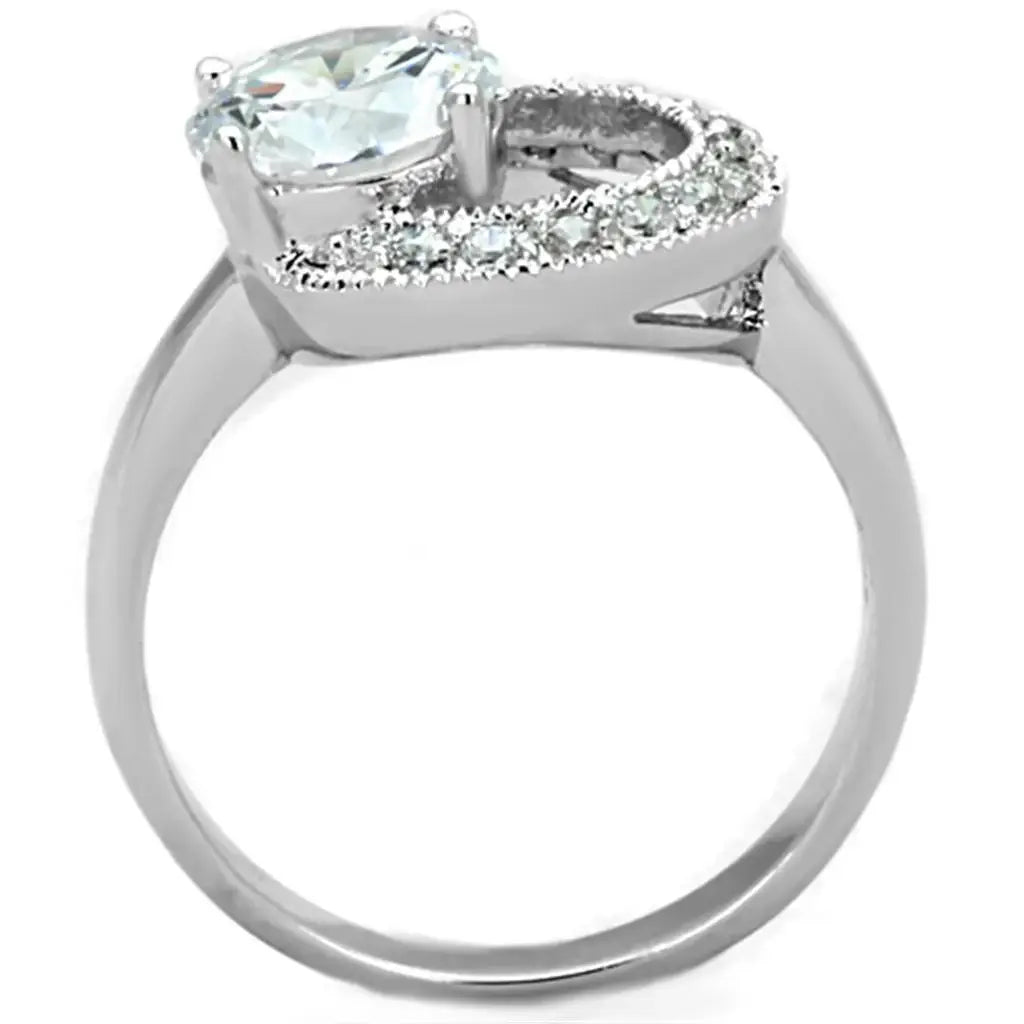 Alamode Rhodium Brass Ring with AAA Grade CZ in Clear - Alamode - Flyclothing LLC