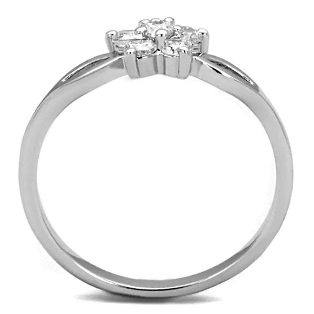 Alamode Rhodium Brass Ring with AAA Grade CZ in Clear - Alamode - Flyclothing LLC