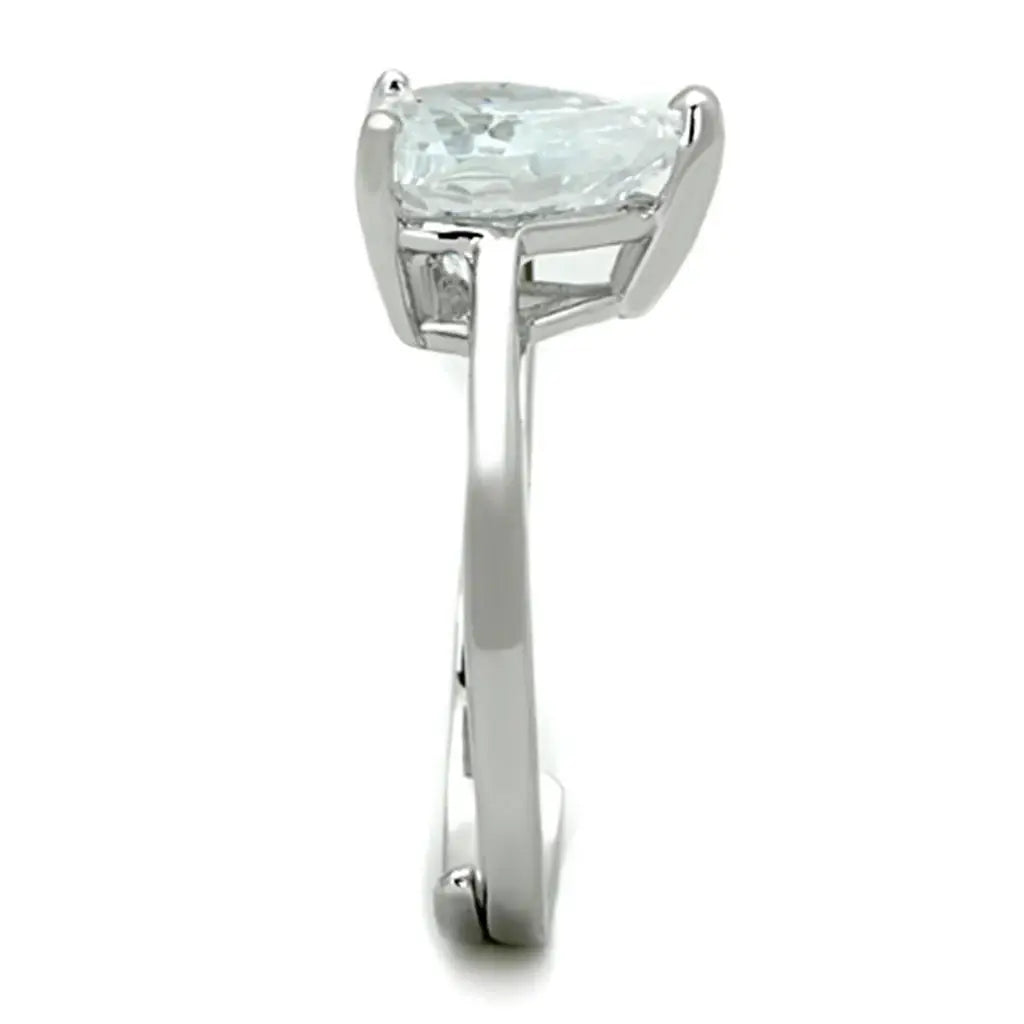 Alamode Rhodium Brass Ring with AAA Grade CZ in Clear - Alamode - Flyclothing LLC