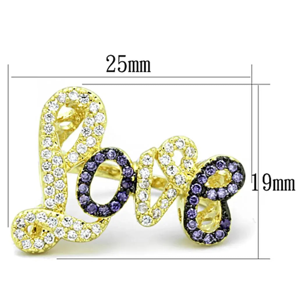 Alamode Gold+Ruthenium Brass Ring with AAA Grade CZ in Amethyst - Alamode - Flyclothing LLC