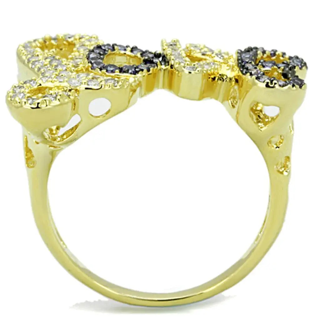 Alamode Gold+Ruthenium Brass Ring with AAA Grade CZ in Amethyst - Alamode - Flyclothing LLC