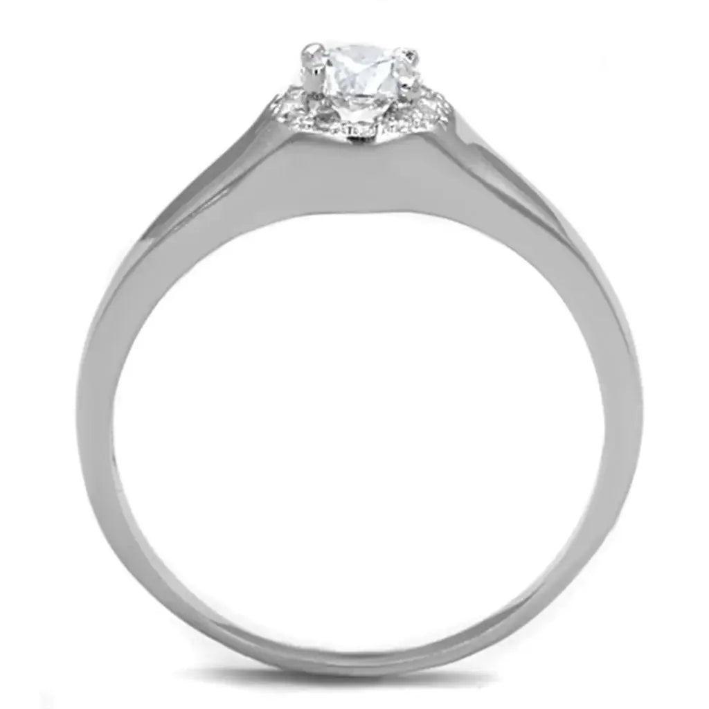 Alamode Rhodium Brass Ring with AAA Grade CZ in Clear - Alamode - Flyclothing LLC