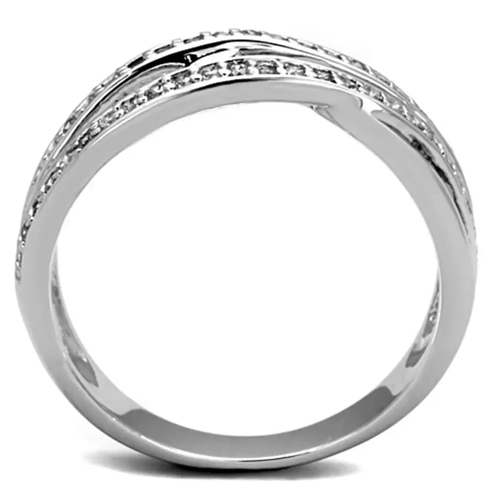 Alamode Rhodium Brass Ring with AAA Grade CZ in Clear - Alamode - Flyclothing LLC