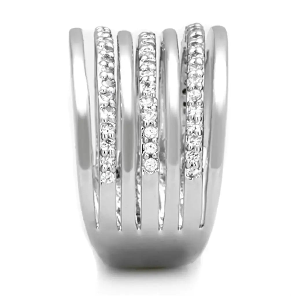 Alamode Rhodium Brass Ring with AAA Grade CZ in Clear - Alamode - Flyclothing LLC